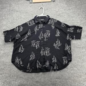 MONKL Button-Up Tunic Womens S Black Short Sleeve Collared Viscose Relaxed Fit